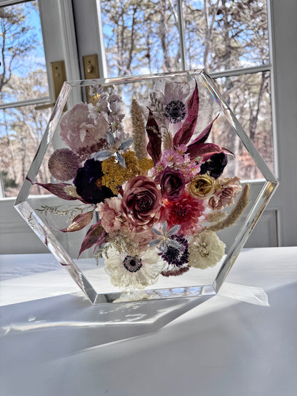 12" Hexagon Floral Preservation Keepsake