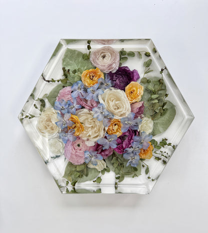 11" Hexagon Floral Preservation Keepsake