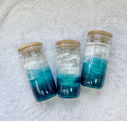 Ocean Wave Glass Can | Coastal Resin Tumbler 4/9/26
