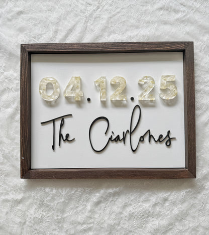 Floral Date Sign Floral Preservation Keepsake - Add On Item