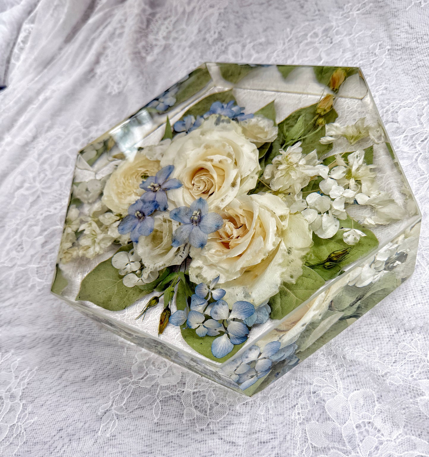 9" Hexagon Floral Preservation Keepsake