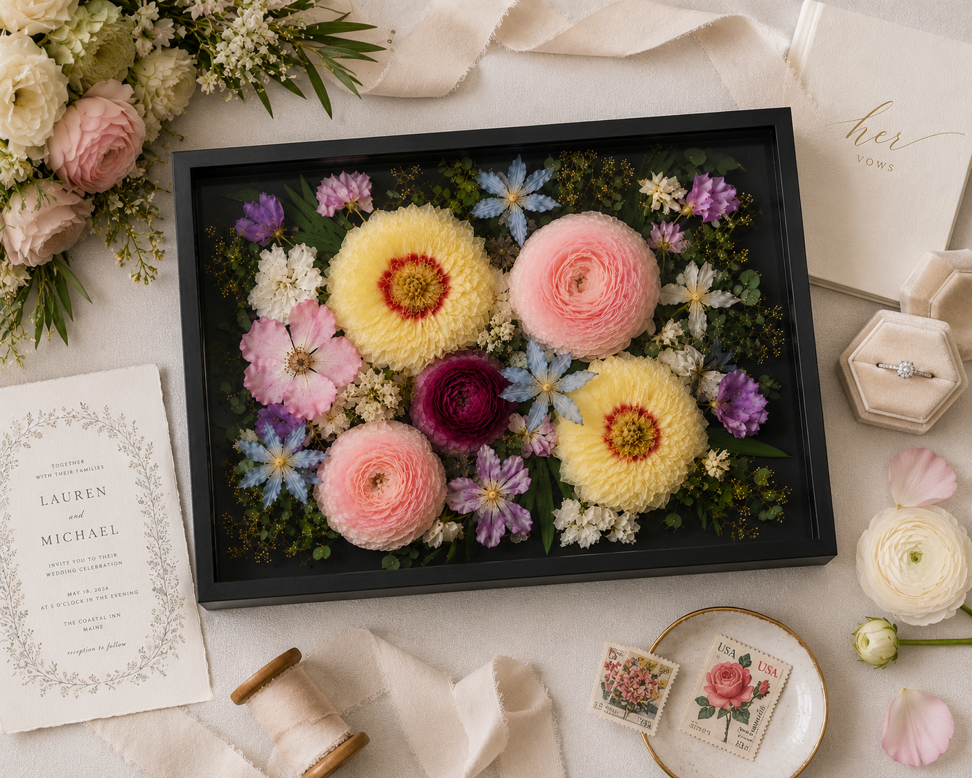 15" x 12" x 2" Square Floral Preservation Wall Hanging Floral Preservation Keepsake