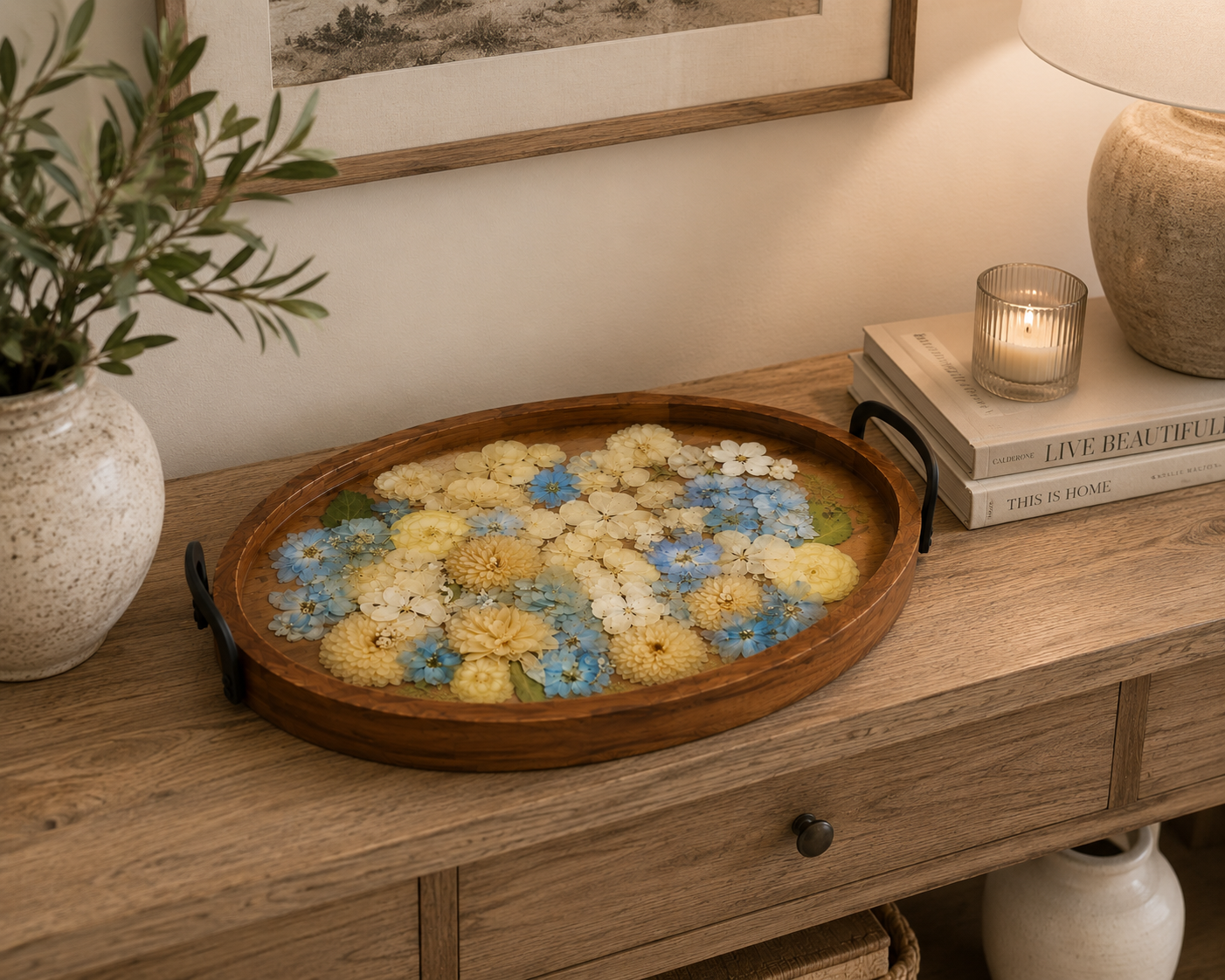 18" x 12" Acacia Wood Tray Tray Floral Preservation Keepsake