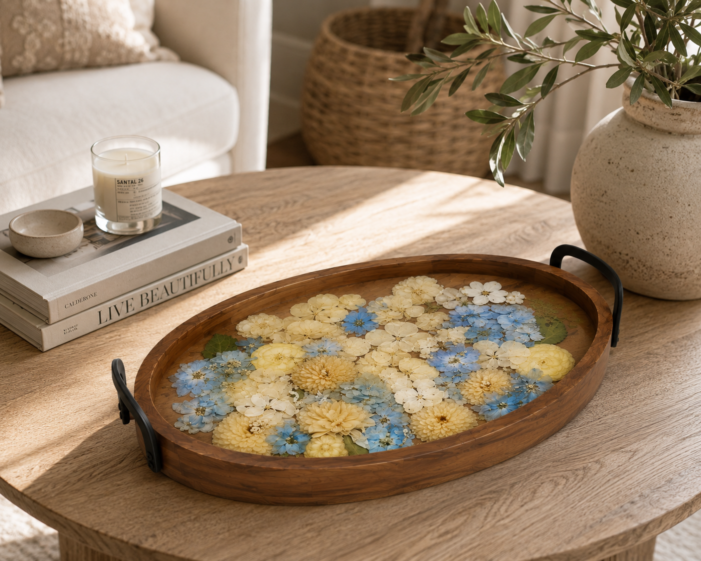 18" x 12" Acacia Wood Tray Tray Floral Preservation Keepsake