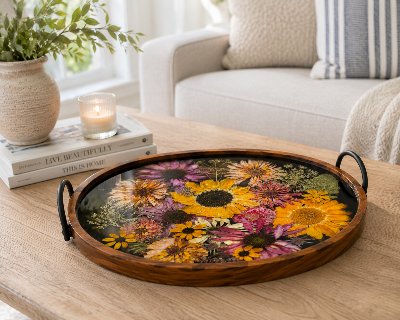 19.5" x 14" Acacia Wood Tray Tray Floral Preservation Keepsake