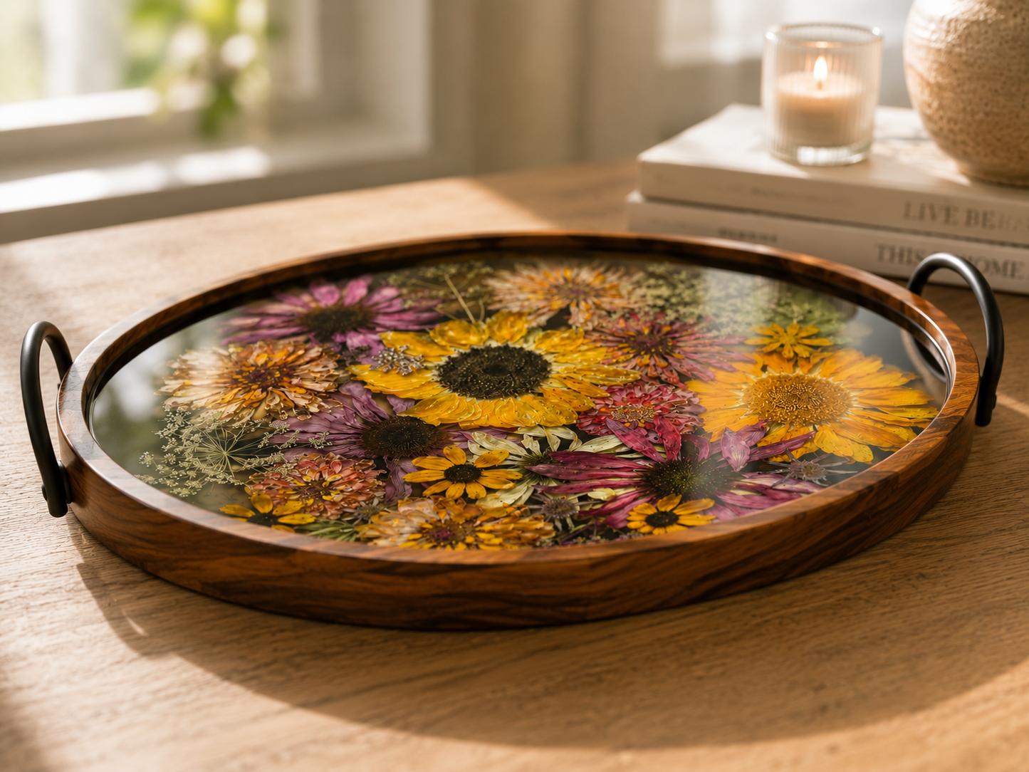 19.5" x 14" Acacia Wood Tray Tray Floral Preservation Keepsake