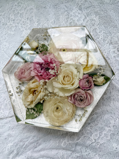 9" Hexagon Floral Preservation Keepsake