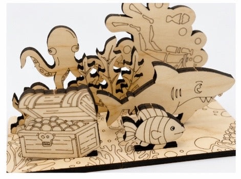 DIY Wooden Build & Paint Kit | Kids Craft Kit | Fairy Garden, Ocean & Space Themes | Laser Cut Coloring Activity | Gift for Kids