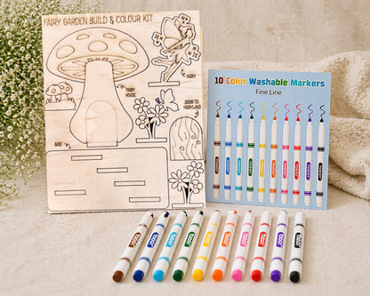 DIY Wooden Build & Paint Kit | Kids Craft Kit | Fairy Garden, Ocean & Space Themes | Laser Cut Coloring Activity | Gift for Kids