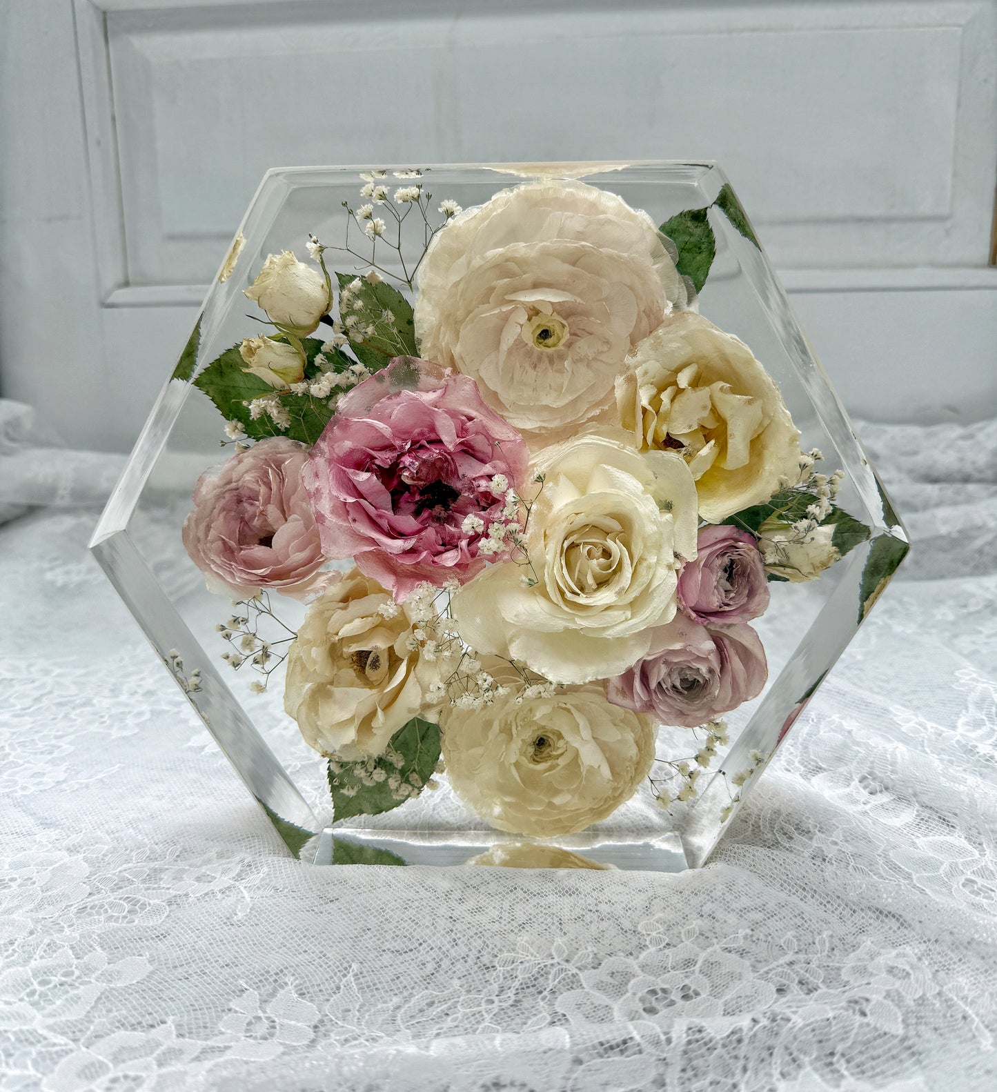 9" Hexagon Floral Preservation Keepsake