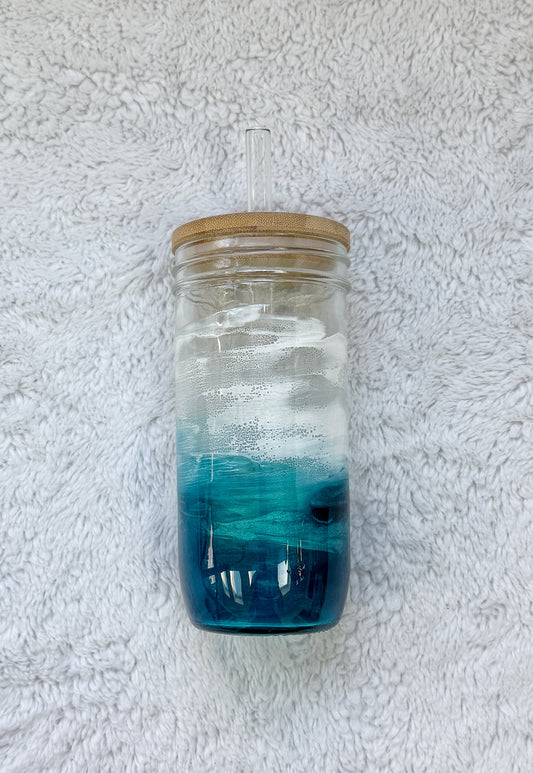 Ocean Wave Glass Can | Coastal Resin Tumbler 4/9/26