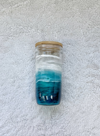 Ocean Wave Glass Can | Coastal Resin Tumbler 4/9/26