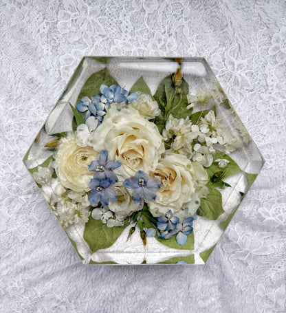 9" Hexagon Floral Preservation Keepsake