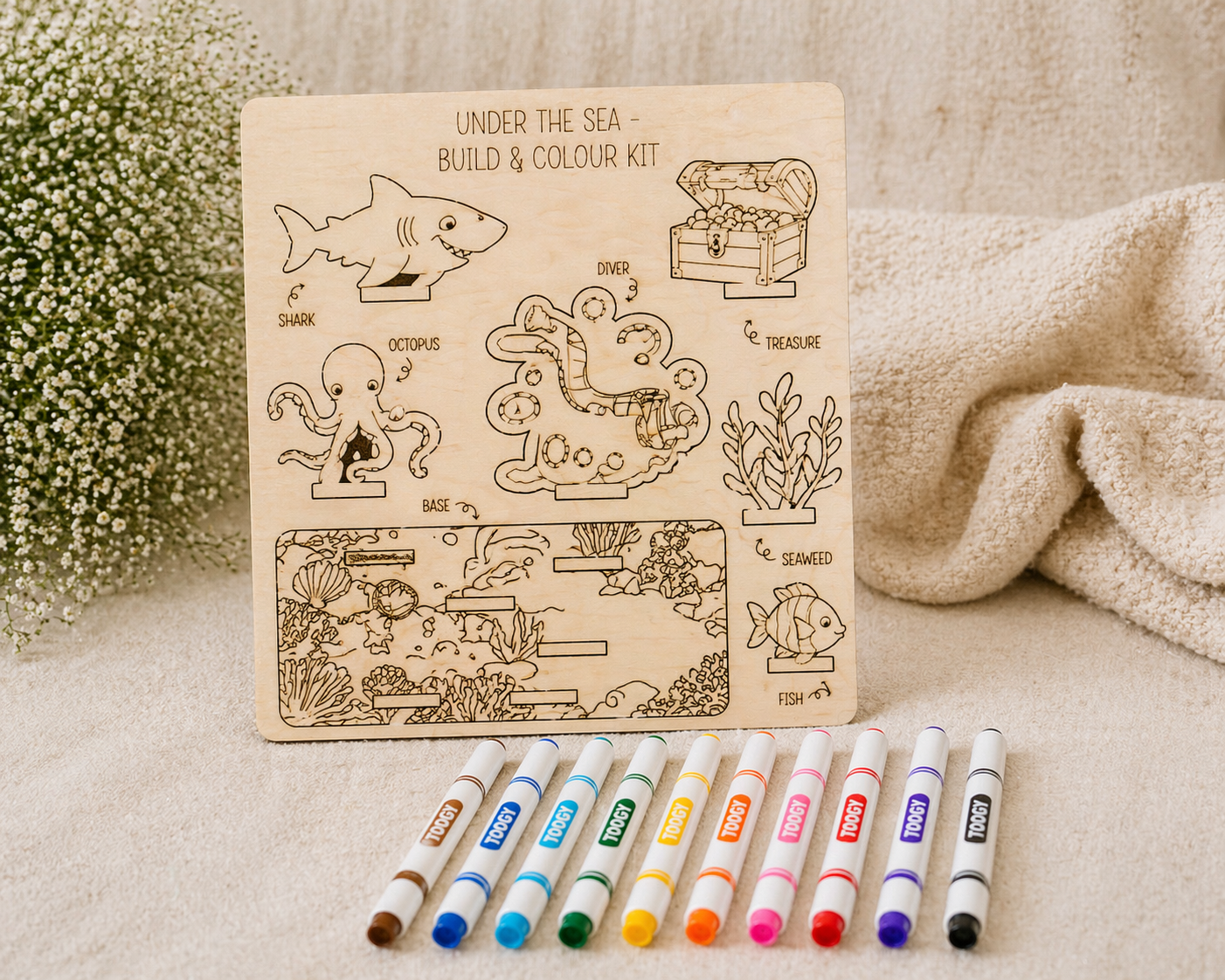 DIY Wooden Build & Paint Kit | Kids Craft Kit | Fairy Garden, Ocean & Space Themes | Laser Cut Coloring Activity | Gift for Kids