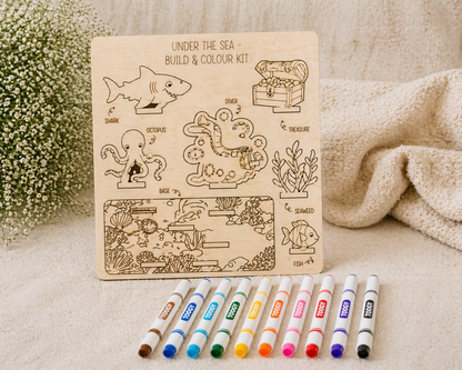 DIY Wooden Build & Paint Kit | Kids Craft Kit | Fairy Garden, Ocean & Space Themes | Laser Cut Coloring Activity | Gift for Kids