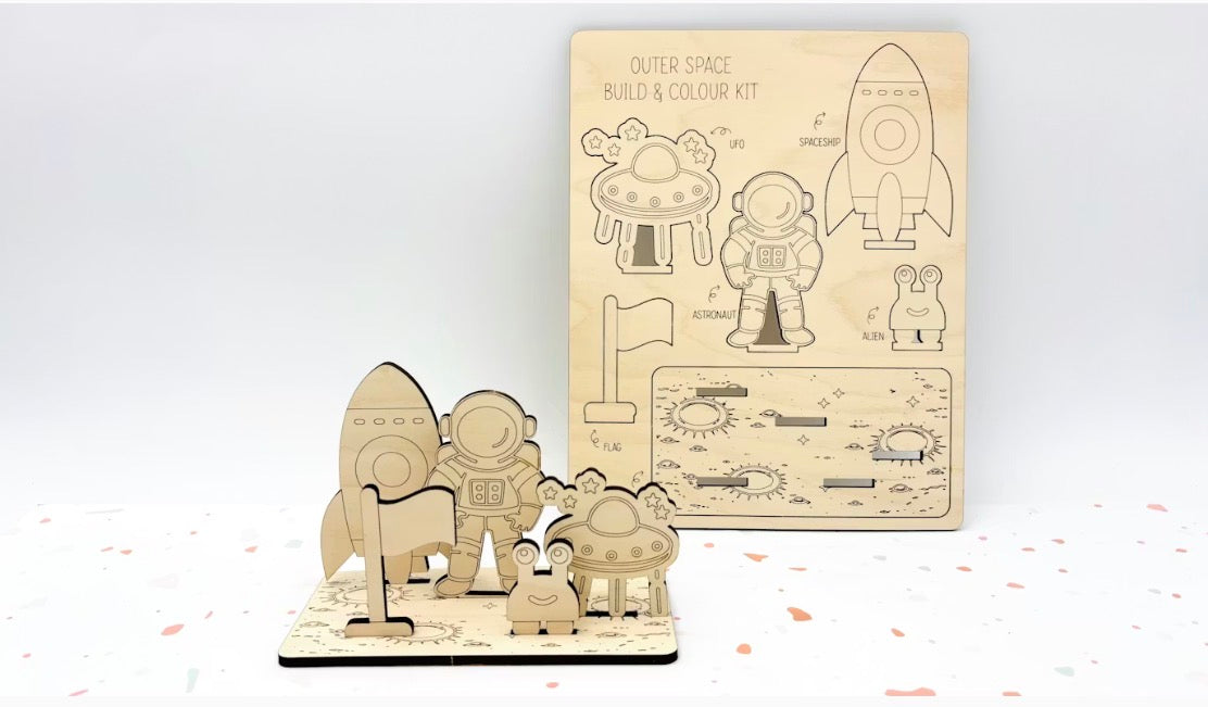 DIY Wooden Build & Paint Kit | Kids Craft Kit | Fairy Garden, Ocean & Space Themes | Laser Cut Coloring Activity | Gift for Kids