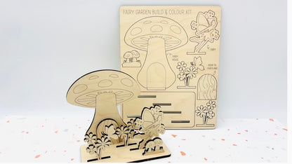 DIY Wooden Build & Paint Kit | Kids Craft Kit | Fairy Garden, Ocean & Space Themes | Laser Cut Coloring Activity | Gift for Kids
