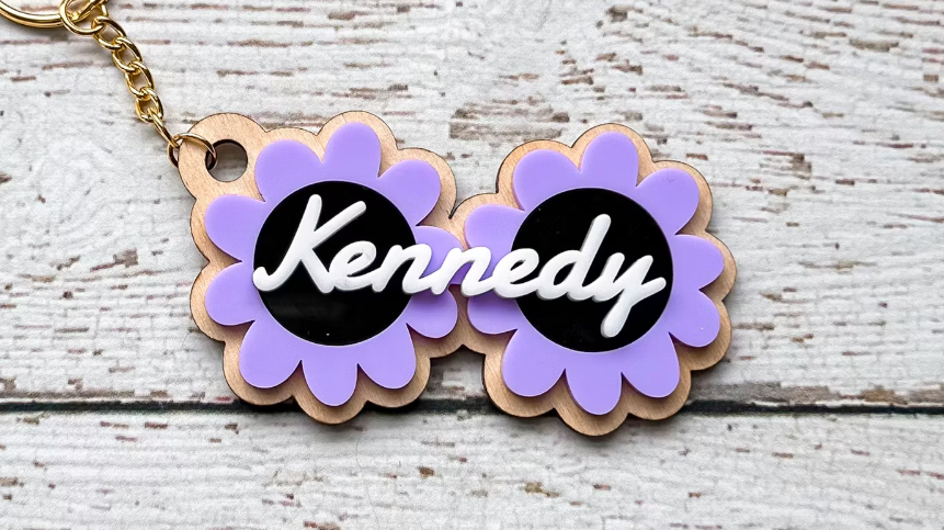 Custom Letter Keychain | Personalized Tag - Flower Sunglasses