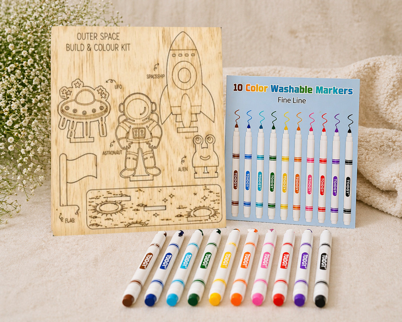 DIY Wooden Build & Paint Kit | Kids Craft Kit | Fairy Garden, Ocean & Space Themes | Laser Cut Coloring Activity | Gift for Kids