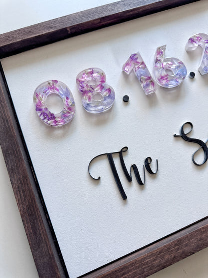 Floral Date Sign Floral Preservation Keepsake - Add On Item