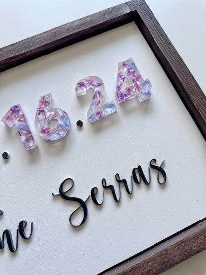 Floral Date Sign Floral Preservation Keepsake - Add On Item