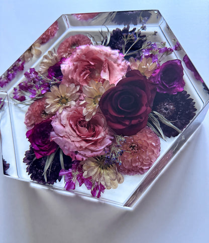 10" Hexagon Floral Preservation Keepsake